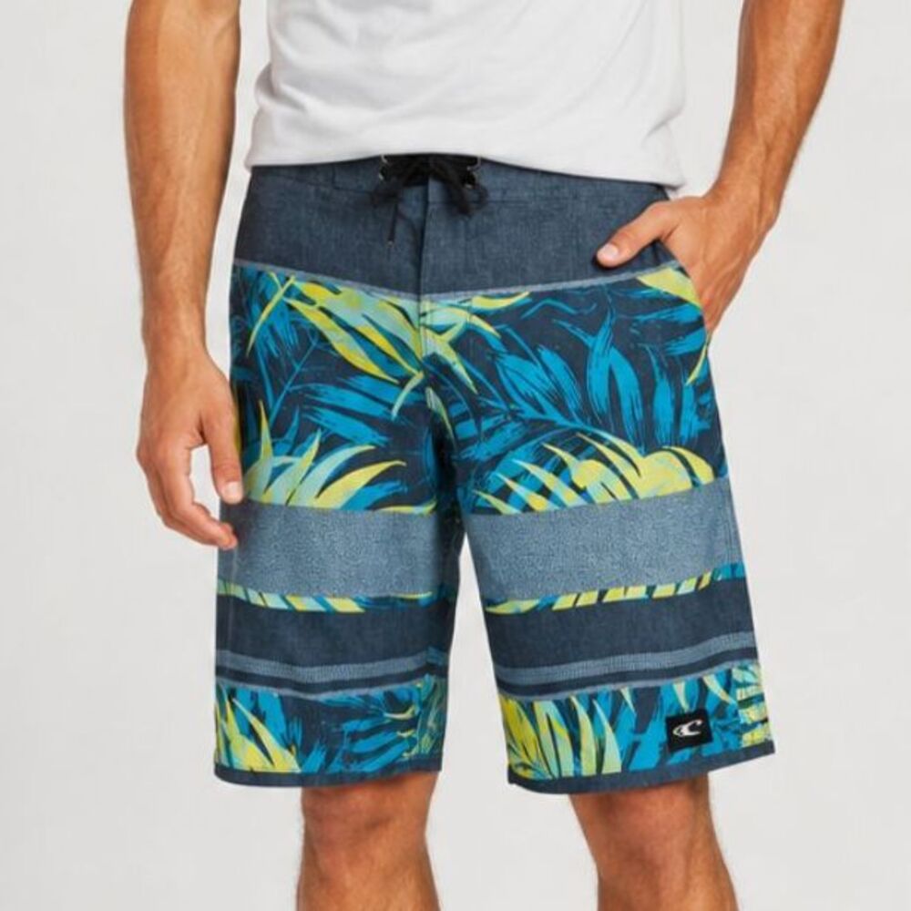 O'Neill Hyperfreak Canopy Sand Capitol Boardshorts Men 28 Blue Tropical Stretch